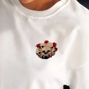 Alternative view of Unisex Bisiklet Yaka Baskılı Oversize T-Shirt - Beyaz