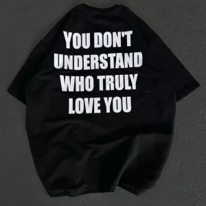 Alternative view of Unisex Bisiklet Yaka Baskılı Oversize T-Shirt - Siyah