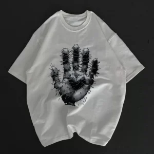 Unisex Bisiklet Yaka Baskılı Oversize T-Shirt - Beyaz