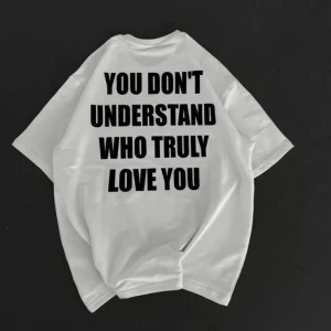 Alternative view of Unisex Bisiklet Yaka Baskılı Oversize T-Shirt - Beyaz