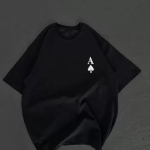 Unisex Bisiklet Yaka Baskılı Oversize T-Shirt - Siyah