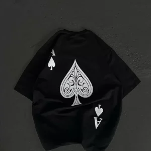 Alternative view of Unisex Bisiklet Yaka Baskılı Oversize T-Shirt - Siyah