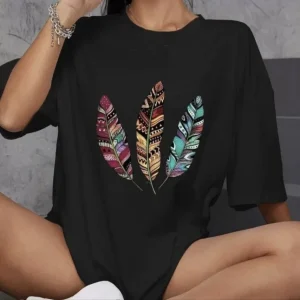 Alternative view of Unisex Bisiklet Yaka Baskılı Oversize T-Shirt - Siyah