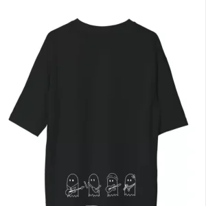 Alternative view of Unisex Bisiklet Yaka Baskılı Oversize T-Shirt - Siyah