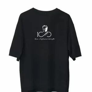 Alternative view of Unisex Bisiklet Yaka Baskılı Oversize T-Shirt - Siyah