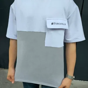 Alternative view of Unisex Torba Cep Detaylı  Parçalı T-Shirt - Gri