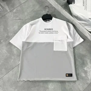Alternative view of Unisex Torba Cep Detaylı  Parçalı T-Shirt - Gri
