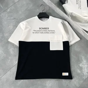 Alternative view of Unisex Torba Cep Detaylı  Parçalı T-Shirt - Siyah