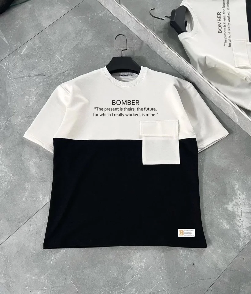 Unisex Torba Cep Detaylı Parçalı T-Shirt - Siyah - Görsel 2