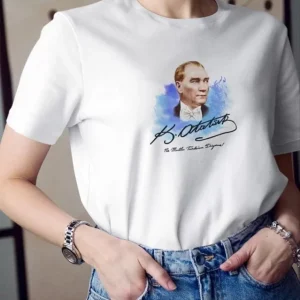 Alternative view of Unisex Bisiklet Yaka Baskılı Oversize T-Shirt - Beyaz