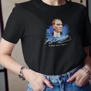 Alternative view of Unisex Bisiklet Yaka Baskılı Oversize T-Shirt - Siyah