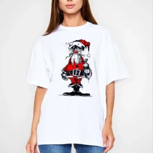 Alternative view of Unisex Bisiklet Yaka Baskılı Oversize T-Shirt - Beyaz