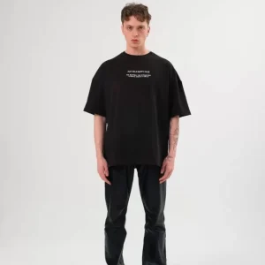 Alternative view of Unisex Bisiklet Yaka Baskılı Oversize T-Shirt - Siyah
