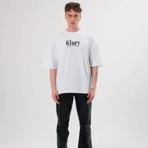 Alternative view of Unisex Bisiklet Yaka Baskılı Oversize T-Shirt - Siyah