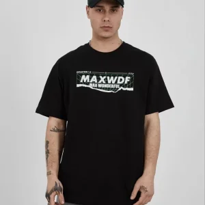 Alternative view of Unisex Bisiklet Yaka Baskılı Oversize T-Shirt - Siyah