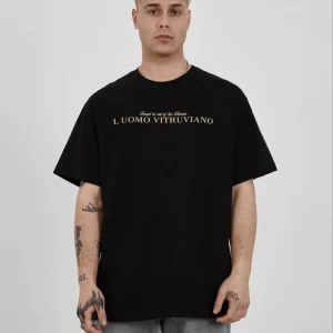 Alternative view of Unisex Bisiklet Yaka Baskılı Oversize T-Shirt - Siyah