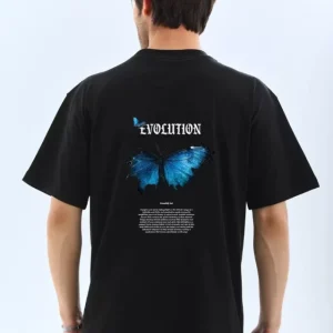 Alternative view of Unisex Bisiklet Yaka Baskılı Oversize T-Shirt - Siyah