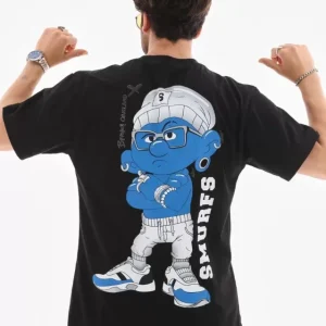 Alternative view of Unisex Bisiklet Yaka Baskılı Oversize T-Shirt - Siyah