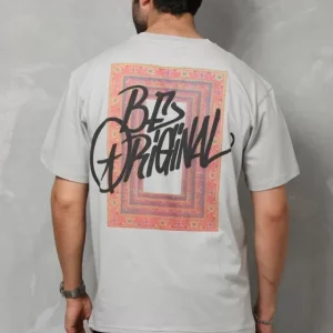Alternative view of Unisex Bisiklet Yaka Baskılı Oversize T-Shirt - Gri