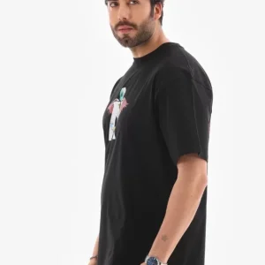 Alternative view of Unisex Bisiklet Yaka Baskılı Oversize T-Shirt - Siyah