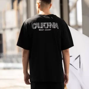 Alternative view of Unisex Bisiklet Yaka Baskılı Oversize T-Shirt - Siyah