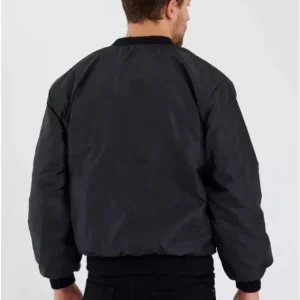 Alternative view of Unisex Uzun Kol Baskılı Bomber Ceket - Siyah