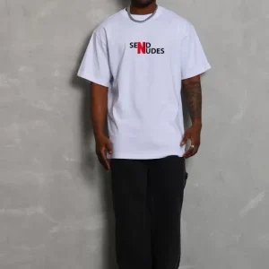 Alternative view of Unisex Bisiklet Yaka Double Oversize Baskılı T-Shirt - Beyaz