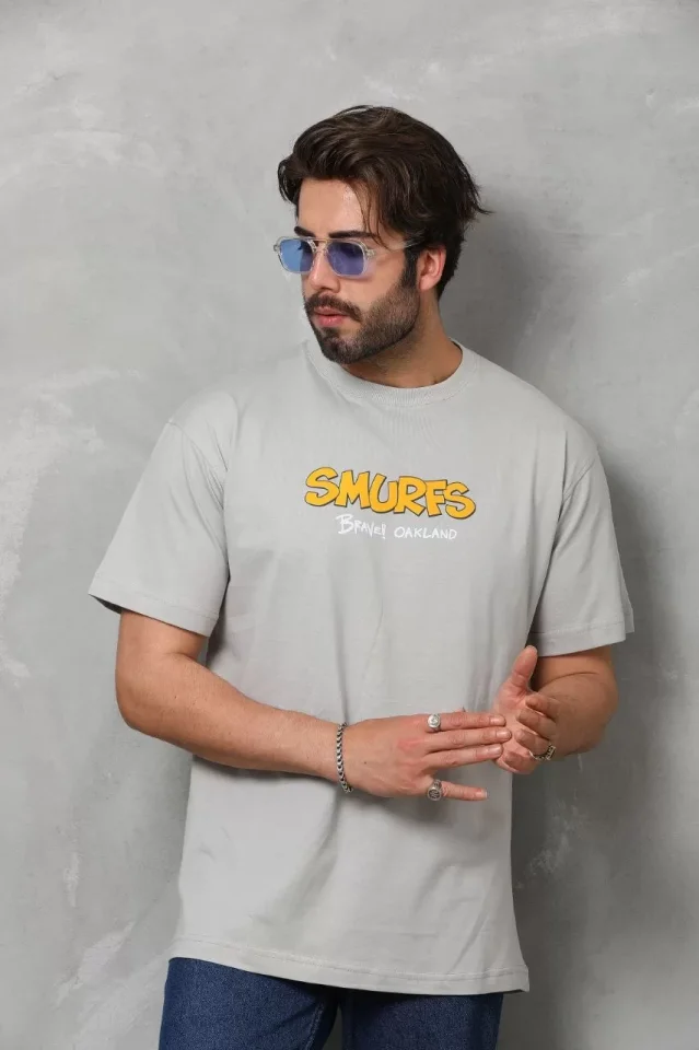 Unisex Basic Bisiklet Yaka Oversize T-Shirt - Gri - Görsel 4