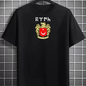 Alternative view of Unisex Bisiklet Yaka Baskılı Oversize T-Shirt - Siyah