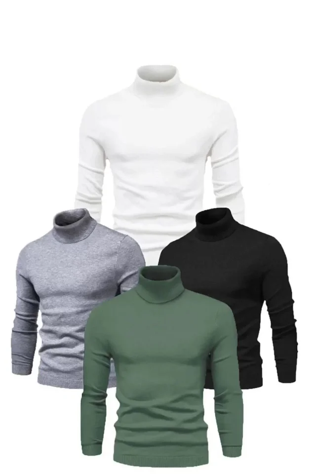 4 Adet Unisex Kaşkorse Boğazlı Full Likralı Fitilli Body Kazak - Görsel 2