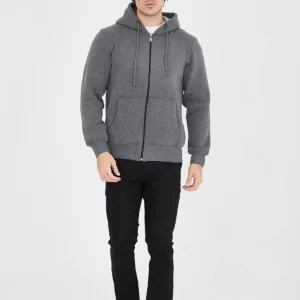 Unisex Tam Fermuarlı Kapşonlu  SweatShirt - Füme