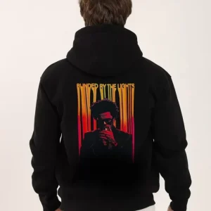 Alternative view of Unisex Baskılı Oversize Üç İplik Kapüşonlu Sweatshirt - Siyah