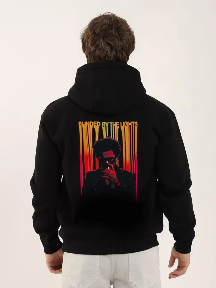 Unisex Baskılı Oversize Üç İplik Kapüşonlu Sweatshirt - Siyah - Görsel 2