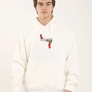 Unisex Baskılı Oversize Üç İplik Kapüşonlu Sweatshirt - Beyaz