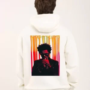 Alternative view of Unisex Baskılı Oversize Üç İplik Kapüşonlu Sweatshirt - Beyaz
