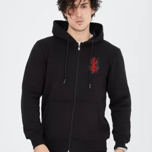 Alternative view of Unisex Baskılı Tam Fermuarlı Kapşonlu SweatShirt - Siyah