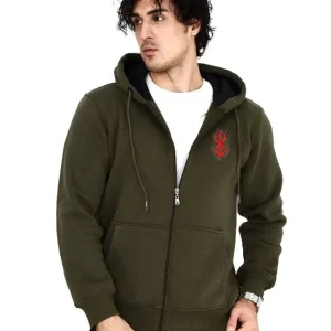 Alternative view of Unisex Baskılı Tam Fermuarlı Kapşonlu SweatShirt - Haki