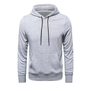 Alternative view of Erkek Uzun Kol Kapşonlu Basic Sweatshirt Hoodie - Gri