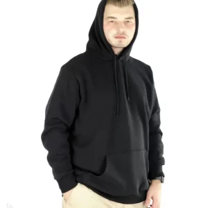 Alternative view of Erkek Uzun Kol Kapşonlu Basic Sweatshirt Hoodie - Siyah