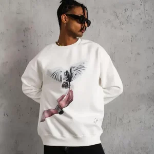 Alternative view of Erkek Güvercin Baskılı Sweatshirt - Beyaz