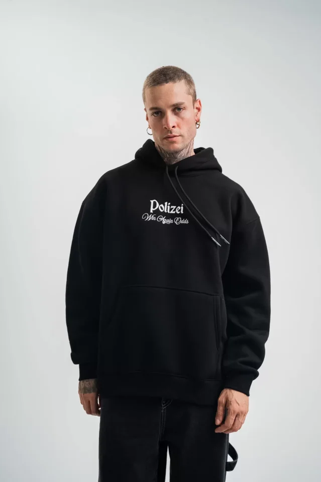 POLIZEI Premium Kalite Kapşonlu Dijital Patchli SweatShirt - Siyah - Görsel 5