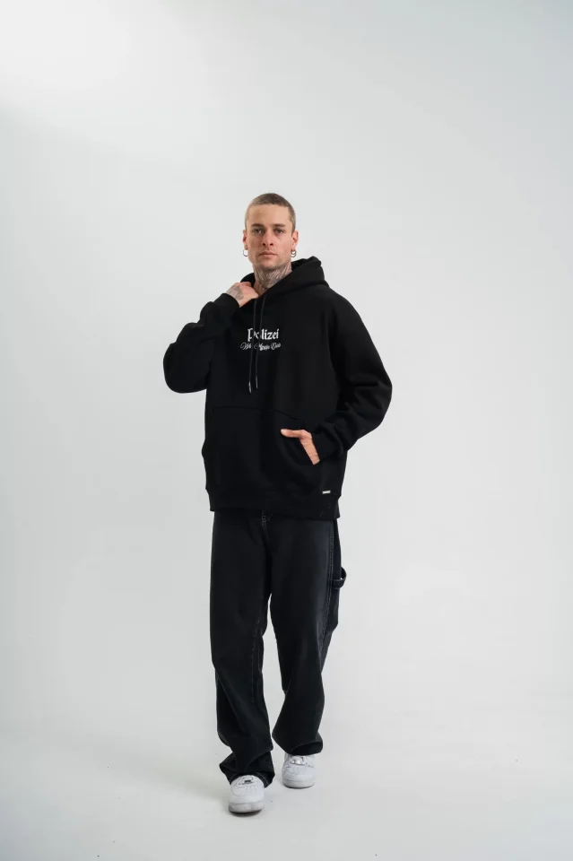 POLIZEI Premium Kalite Kapşonlu Dijital Patchli SweatShirt - Siyah - Görsel 2