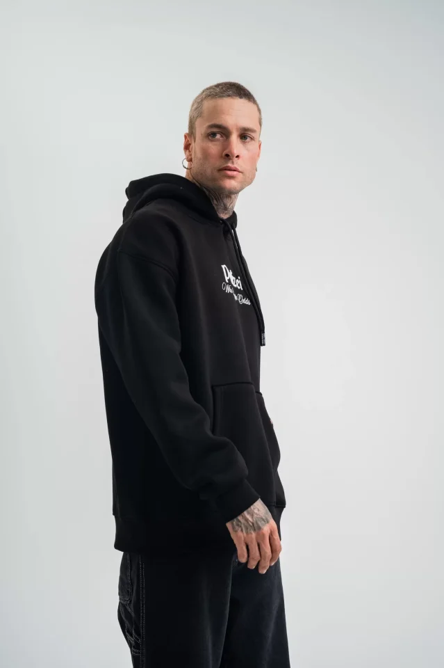 POLIZEI Premium Kalite Kapşonlu Dijital Patchli SweatShirt - Siyah - Görsel 3