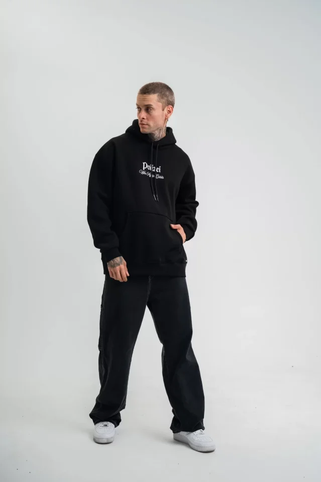 POLIZEI Premium Kalite Kapşonlu Dijital Patchli SweatShirt - Siyah - Görsel 4