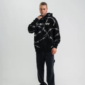 Alternative view of POLIZEI Premium Kalite Kapşonlu Varak Ve Pano Baskılı SweatShirt - Siyah