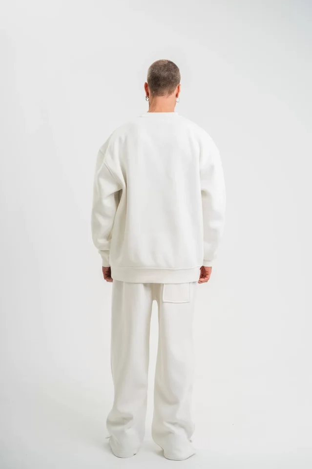 Uzun Kol Bisiklet Yaka Basic SweatShirt - Beyaz - Görsel 2
