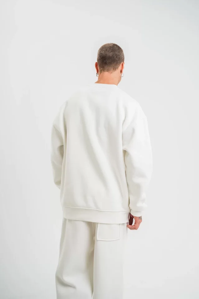 Uzun Kol Bisiklet Yaka Basic SweatShirt - Beyaz - Görsel 4