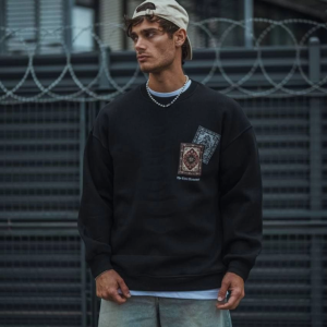 Alternative view of Uzun Kol Bisiklet Yaka Baskılı SweatShirt - Siyah