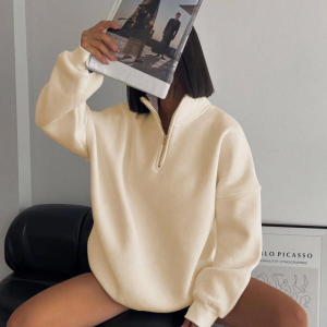 Alternative view of Yarım Fermuarlı Üç İplik Sweatshirt - Bej