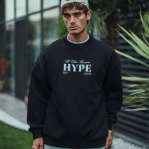 Alternative view of Üç İplik Bisiklet Yaka Baskılı SweatShirt - Siyah